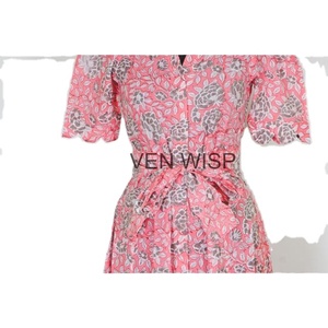 Đầm nữ mùa hè 2024 thiết kế cổ điển họa tiết hoa <span class=keywords><strong>in</strong></span>, tay ngắn, chất liệu cotton, dáng midi, có dây lưng, bán buôn và sản xuất - Product Image 6