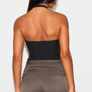 Top corsé negro de alta calidad para mujer con cuello halter, bajo asimétrico, con cremallera, sin mangas, ajustado, moldeador, estilo bodycon, top de moda. - Product Image 4