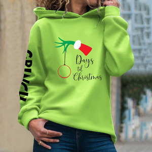 <b>Grinch</b> Eyes Print Hooded <b>Sweatshirt</b> Green Unisex Oversized Fleece Casual Christmas Winter Wear - Product Image 2