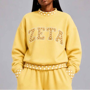 Zeta Custom <b>Mock</b> <b>Neck</b> Crew <b>Neck</b> Cotton Fleece Sweatshirt Women Men Ladies Unisex Gingham Patch Polka Dot Leopard Fashion - Product Image 4