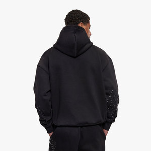 Sweat-shirt à capuche oversize pour homme, motif à pois noirs, en molleton respirant, style streetwear décontracté, avec poche, pour l'automne - Product Image 4