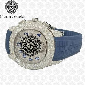 Charm_Jewells Luxury Unisex Watch 40mm Stainless Steel Case Diamond Encrusted Silicone Band <b>Chronograph</b> Mechanical Movement 10 - Product Image 2