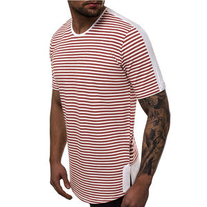 Camiseta de Cuello Redondo a Rayas para Hombre de Alta Calidad, Algodón Suave, Corte Ajustado, Estilo Casual Urbano, Logotipo Personalizado, Pedidos al por Mayor - Product Image 2