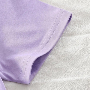Conjunto de Verano de 2 Piezas para Bebés Niñas, Camiseta Morada y Pantalones Cortos de Algodón, Estampado Floral, Cuello Redondo, Manga Corta, Transpirable - Product Image 4