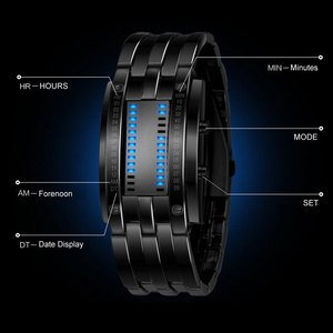 Reloj Electrónico LED Luminoso Binario Azul de Acero Inoxidable para Hombre, Modelo 7056, Reloj LED de Moda para Mujer - Product Image 5