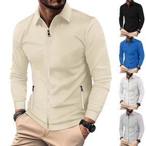 เสื้อแจ็คเก็ตโปโลแขนยาวผู้ชายสไตล์วินเทจ รุ่น XZ สำหรับฤดูใบไม้ร่วง  ตกแต่งซิป  ย้อมสีพื้น - Product Image 2