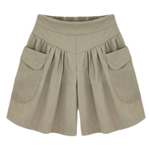 High Waist Pleated Cotton Skorts Solid Color Casual <b>Women's</b> <b>Shorts</b> With Pockets Elastic Waist Loose Fit Breathable Knitted - Product Image 4