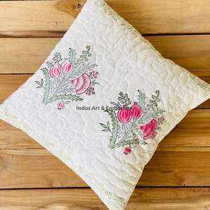 Indian Hand Block <b>Print</b> Cotton Quilted Decorative 40 X 40CM Square <b>Cushion</b> Cover - Product Image 2