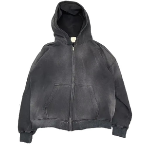 Sudadera con capucha de alta calidad, último diseño, precio bajo, servicio OEM, para gimnasio, entrenamiento, estilo liso, lavado ácido, manga larga con cremallera para hombre - Product Image 4