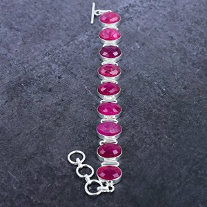 Pulsera de Plata con Gema de Rubí de Cachemira (Simulada) 7-8 - Product Image 2