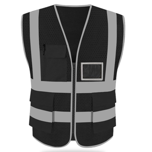 Chaleco Reflectante Negro Transpirable OEM ODM, Chaleco de Seguridad para Guardias de Seguridad, Tráfico y Construcción con Bolsillos, Chaleco con Impresión Personalizada - Product Image 5