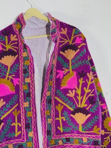Cotton Quilted <b>Kantha</b> Sanganeri Jaipuri Women's Eco-Friendly Breathable Anti-Wrinkle Quick-Dry Autumn Winter <b>Jacket</b> Regular - Product Image 5