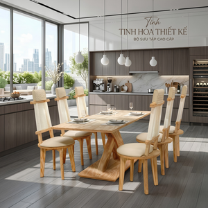 Ensemble de table à manger en bois massif moderne avec 6 chaises, meubles écologiques pour l'intérieur et l'extérieur, garantie 1 an - Product Image 1