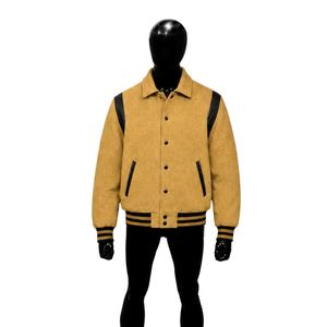 Chaqueta Varsity Clásica Dorada con Letras para Hombre, Ajuste Cómodo, Premium, para Uso Diario en Invierno y Otoño, Corte Regular, Color Sólido, con Botones - Product Image 1