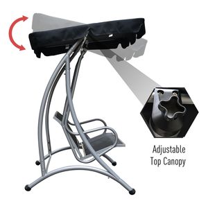 Dondolo da Esterno Moderno a 3 Posti Nero con Supporto e Tettuccio Regolabile per Giardino e Bordo Piscina - Product Image 4
