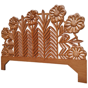 Cabecero de Cama de Madera Tallada Smart Art, Diseño de Hojas y Flores en Color Marrón Natural, Cabecero Queen de Madera Sintética, Decoración de Pared Vintage - Product Image 1