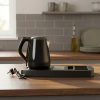 Ensemble bouilloire électrique et plateau en acier inoxydable avec design sur pied réglable en hauteur