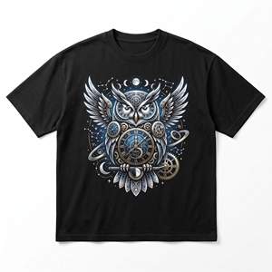 เสื้อยืดลายกวางคอสมิกสแต็ก |   เสื้อยืดผ้าฝ้ายเนื้อหนัก 240 GSM สีกรมท่าเข้ม พิมพ์ลายเนบิวลาอวกาศเต็มท้องฟ้า - Product Image 3
