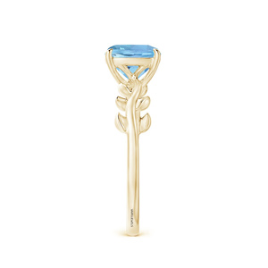 Bague de fiançailles et de mariage pour femme en pierre précieuse bleu clair taille coussin, en or rhodié 10K 14K 18K ou en argent 925/935, motif feuille inspiré de la nature - Product Image 4