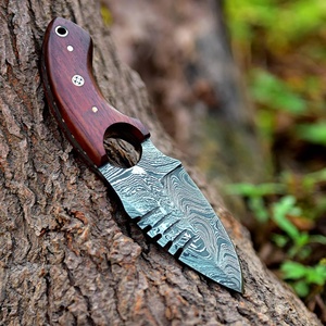 Couteau de chasse en acier Damas forgé à la main avec manche en bois de rose, lame à pointe tombante, couteau à lame fixe pour l'extérieur, étui en cuir - Product Image 3