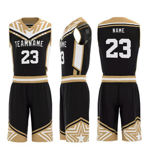 Ensemble de maillots de basket sublimés noir, or, blanc, col en V, sans manches, anti-transpiration, unisexe, vêtements de sport pour adultes - Product Image 4