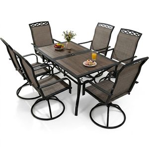 Set da Pranzo Rettangolare a 7 Pezzi con Sei Sedie Grigie, Struttura Solida e Stabile per Giardino - Product Image 5