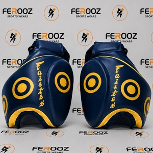 <b>Top</b> Quality Premium Leather Protective Navy Blue With Yellow Design Thai Pad With Soft Foam Padding For Sparring Training Adults - Product Image 1