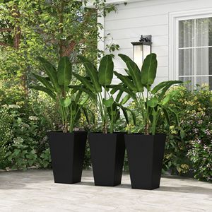 Set di 3 Fioriere in Plastica Stile Rattan Nero Altezza 24 Pollici Materiale PP Vaso per Fiori da Esterno con Fori di Drenaggio - Product Image 2
