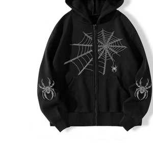 <b>Trendy</b> Rhinestone Spider Print Zip-Up <b>Hoodie</b> with Custom Front Logo-Unisex Regular Fit 100% Cotton Heavyweight Terry Fleece - Product Image 3