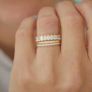 Half Eternity Wedding Band Multi Shape Oval Pear Round Lab Grown Diamond Solitaire 4mm Wide Tapered <b>Stacking</b> <b>Ring</b> 14K Solid Gold - Product Image 6