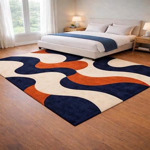 Tapis design moderne bleu tufté à la main, forme irrégulière, unique et contemporain pour la décoration du salon et de la chambre - Product Image 1