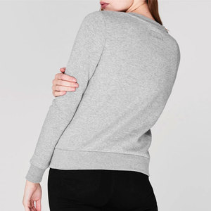Sweat-shirt en tricot à col rond gris pour femme, manches longues, décontracté, respirant, en coton et fibre de bambou, pour l'automne - Product Image 1