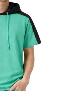 เสื้อฮู้ดแขนสั้นผู้ชายแบบสวมใส่สบาย ผ้าฝ้ายนุ่ม สีเขียวมิ้นท์ สีดำ สไตล์สตรีทแวร์ เหมาะสำหรับใส่ในฤดูร้อน - Product Image 4