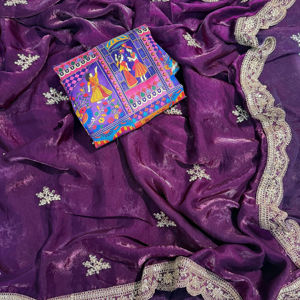 Sari de satén Fendi de diseño exclusivo con blusa elegante, moderno y elegante, estilo indio, modesto, para fiestas y uso casual, para mujer. - Product Image 1