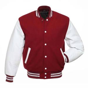 เสื้อแจ็คเก็ตเบสบอลแบบวาร์ซิตี้สีแดงเบอร์กันดีสำหรับผู้ชาย  แบบกำหนดเองได้  ขายส่งเสื้อทีม - Product Image 1