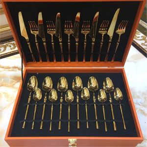 Ensemble de couverts en acier inoxydable finition or premium, couverts de cuisine modernes, ensemble de 24 pièces dans un coffret cadeau élégant pour les fournitures hôtelières - Product Image 1