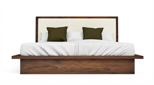 Modern Solid Wood Upholstered <b>Platform</b> <b>Bed</b> <b>Frame</b> Headboard Set with Brown Bedroom Furniture - Product Image 1