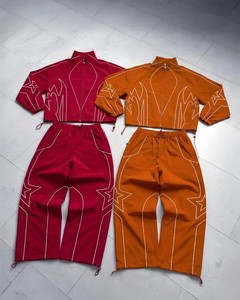 Unisex Y2K Streetwear Tracksuit Set Flame <b>Star</b> Line Print Cropped Zipper <b>Jacket</b> Loose Fit Sweatpants Spring Adult Full Length - Product Image 4