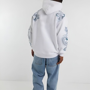 Sweat à capuche personnalisé blanc à motif floral, coupe oversize, style streetwear, en mélange de coton, décontracté, marque privée - Product Image 5