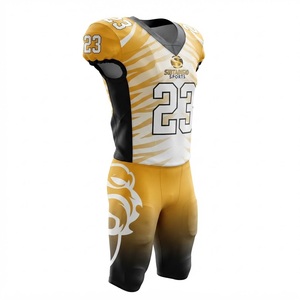 Ensemble d'uniformes de football américain sublimés personnalisés pour équipes professionnelles, maillots et pantalons de sport en jersey or, noir et blanc, pour adultes et universitaires - Product Image 2