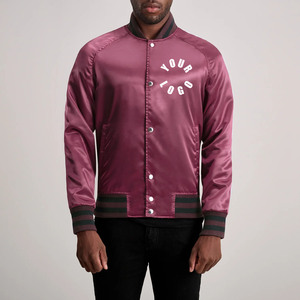 Veste universitaire pour homme de couleur marron avec logo blanc imprimé, col rabattu, vêtement décontracté pour l'automne - Product Image 1