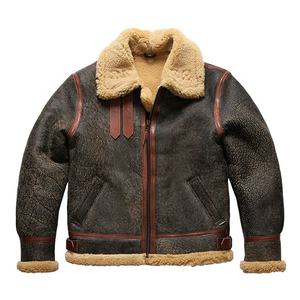 Chaqueta Bomber Retro de Piel de Oveja Desgastada para Hombre, Abrigo de Aviador de Cuero con Forro de Piel, Ropa Exterior Informal de Invierno - Product Image 1