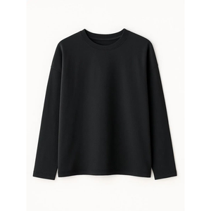 Oversized Men's Long Sleeve O-Neck Knitted <b>Yarn</b> Dyed T-Shirt Solid Color Regular Fit Cotton/<b>Bamboo</b> Fiber Breathable Quick Dry - Product Image 2