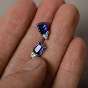 Sapphire <b>Stud</b> <b>Earrings</b> Sterling Silver September Birthstone Gemstone Jewelry Gift For Women Elegant - Product Image 6