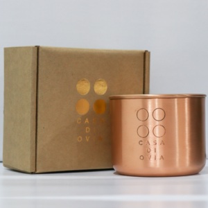 Casa Di Ovia - Portavelas Cilíndrico de Cobre Hecho a Mano con Logotipo Grabado - Decoración para el Hogar de Navidad y San Valentín - Product Image 1