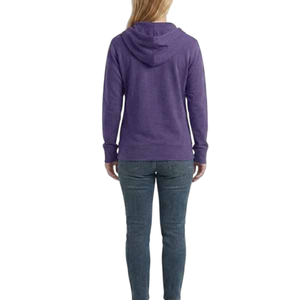 Sweat-shirt à capuche zippé pour femme, violet, manches longues, en mélange de coton tricoté, respirant, couleur unie, coupe classique, automne, sans doublure - Product Image 2