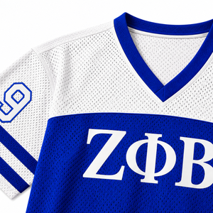 Zeta Phi Beta Mesh V-Neck T-Shirt Blue White Color Block <b>Short</b> Sleeve Men's Sporty Casual Wear Breathable Regular Fit - Product Image 6