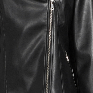 Veste de moto en cuir véritable pour femme, manches longues, fermeture éclair, couleur unie, style automne, en cuir de vache - Product Image 6