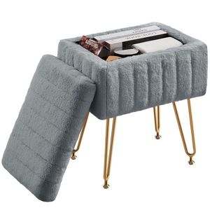 Panca da Palestra con Contenitore, Pouf Quadrato in Morbida Pelliccia Sintetica, Poggiapiedi Moderno Regolabile - Product Image 2