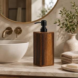 Distributeur de savon rectangulaire en bois, accessoire minimaliste pour comptoir de salle de bain, facile à nettoyer, par Curio Craft - Product Image 1